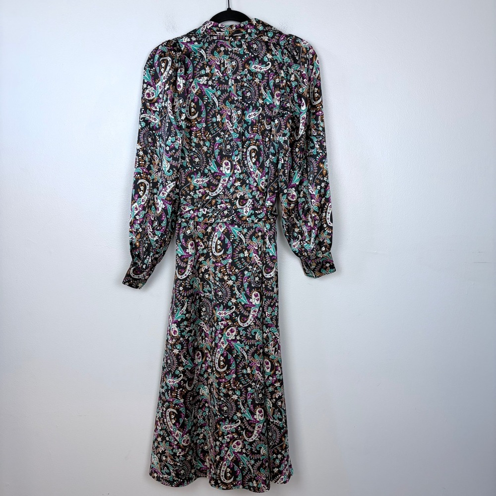 Ann Taylor Floral Belted Shirtdress Button Front Long Sleeve Midi Black Size 2 - Picture 10 of 15